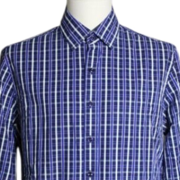Tasso Elba SZ M Men's Blue Plaid Long Sleeve Button Up Shirt - Picture 3 of 6